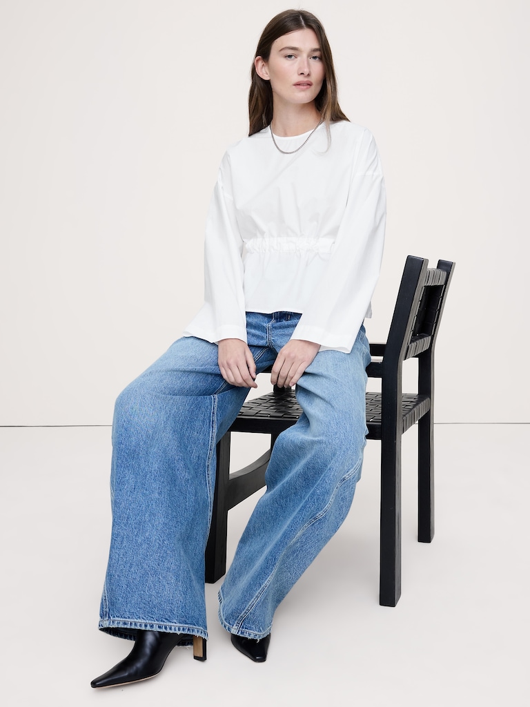 Cotton Poplin Cinch-Waist Top
