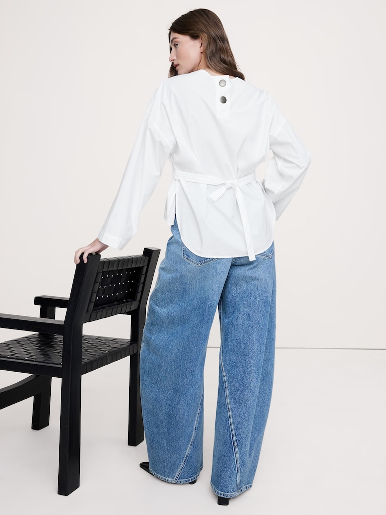 Cotton Poplin Cinch-Waist Top