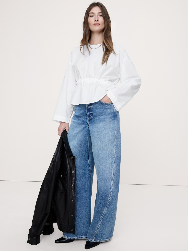 Cotton Poplin Cinch-Waist Top