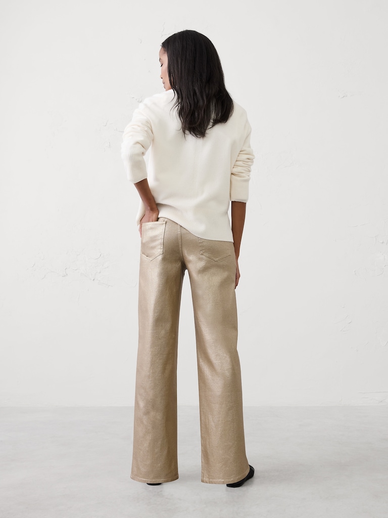 Straight High-Rise Metallic Pant