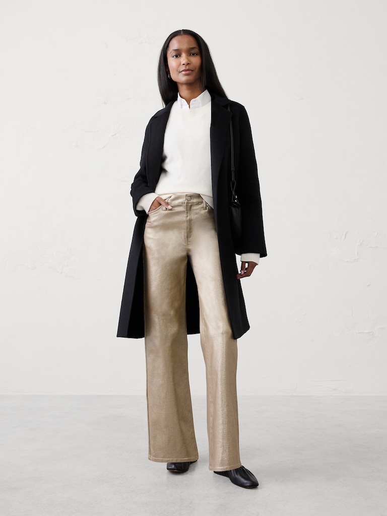 Straight High-Rise Metallic Pant