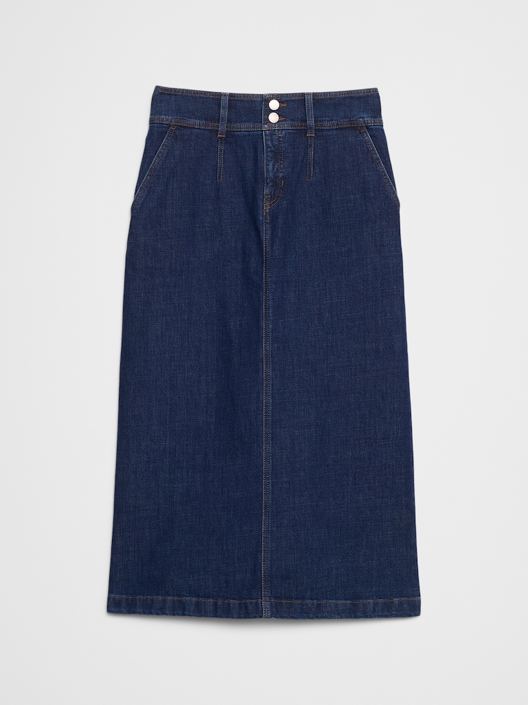 Denim Pleated Maxi Skirt