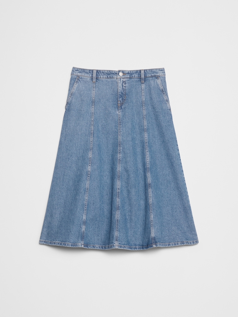 Denim Flared Midi Skirt