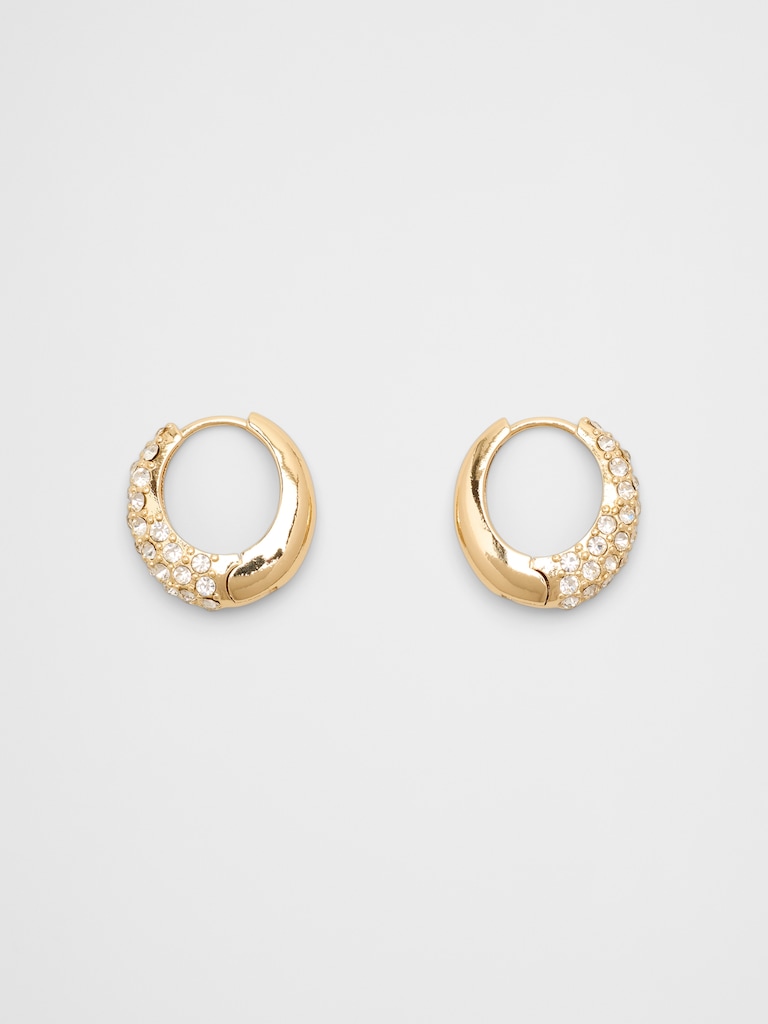 Half Pave Huggie Earrings