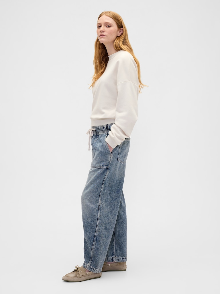 Mid Rise SuperSoft Pull-On Barrel Jeans