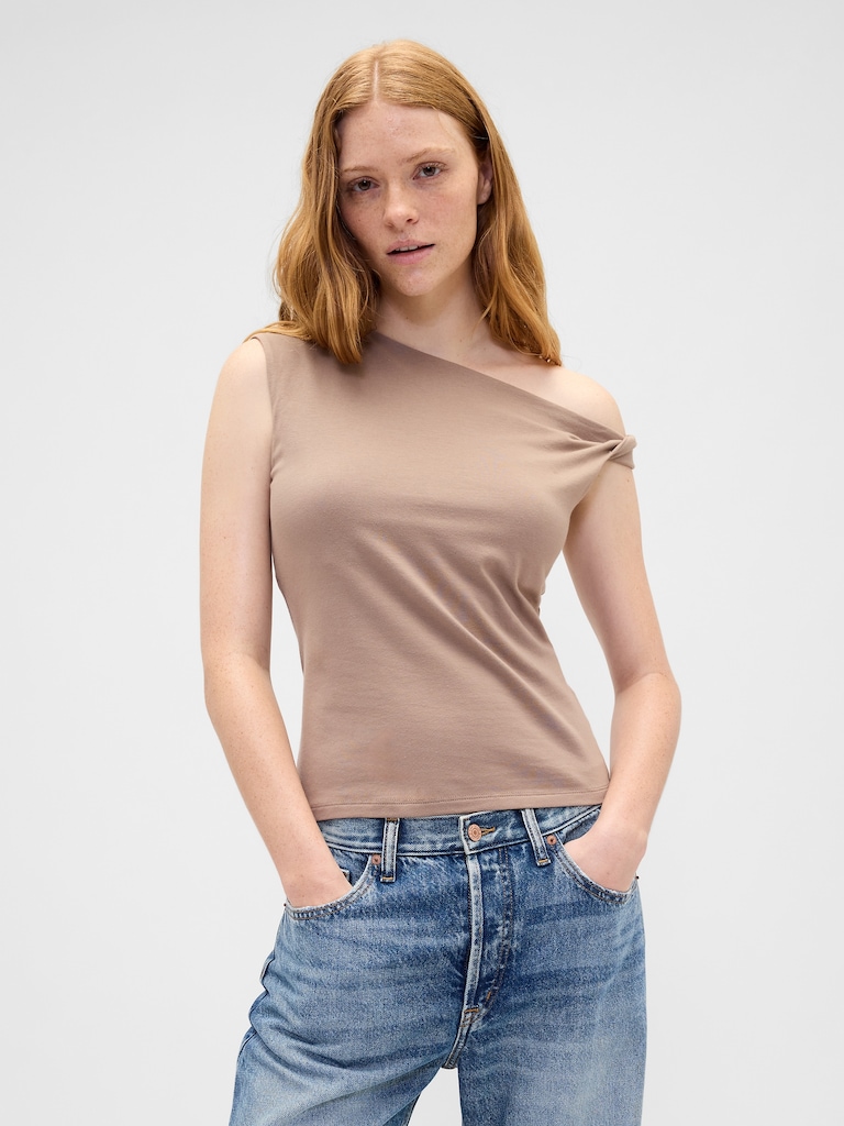 Stretch Jersey One-Shoulder Top