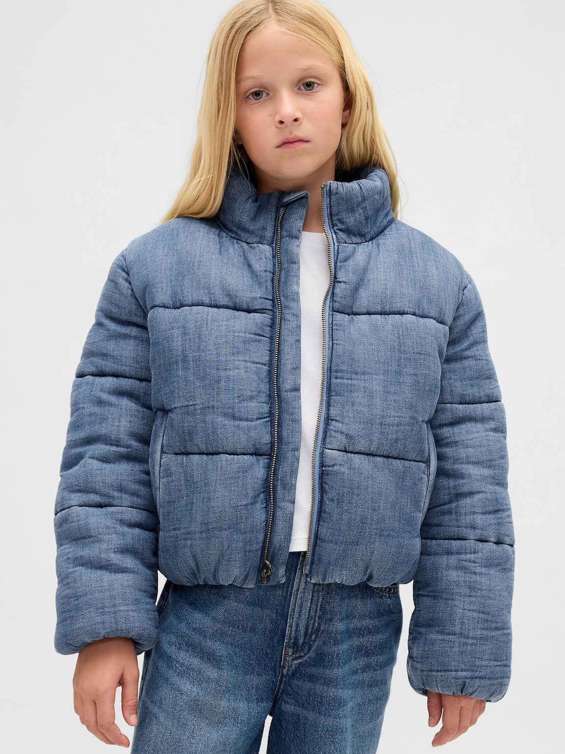 Kids Cozy-Lined Denim Puffer Jacket