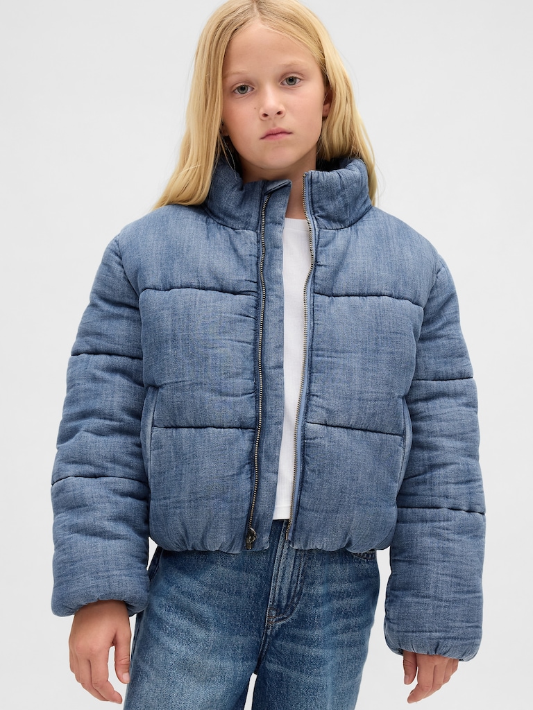 Kids Cozy-Lined Denim Puffer Jacket