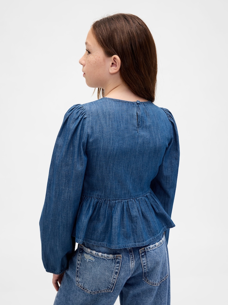 Kids Denim Smocked Peplum Top