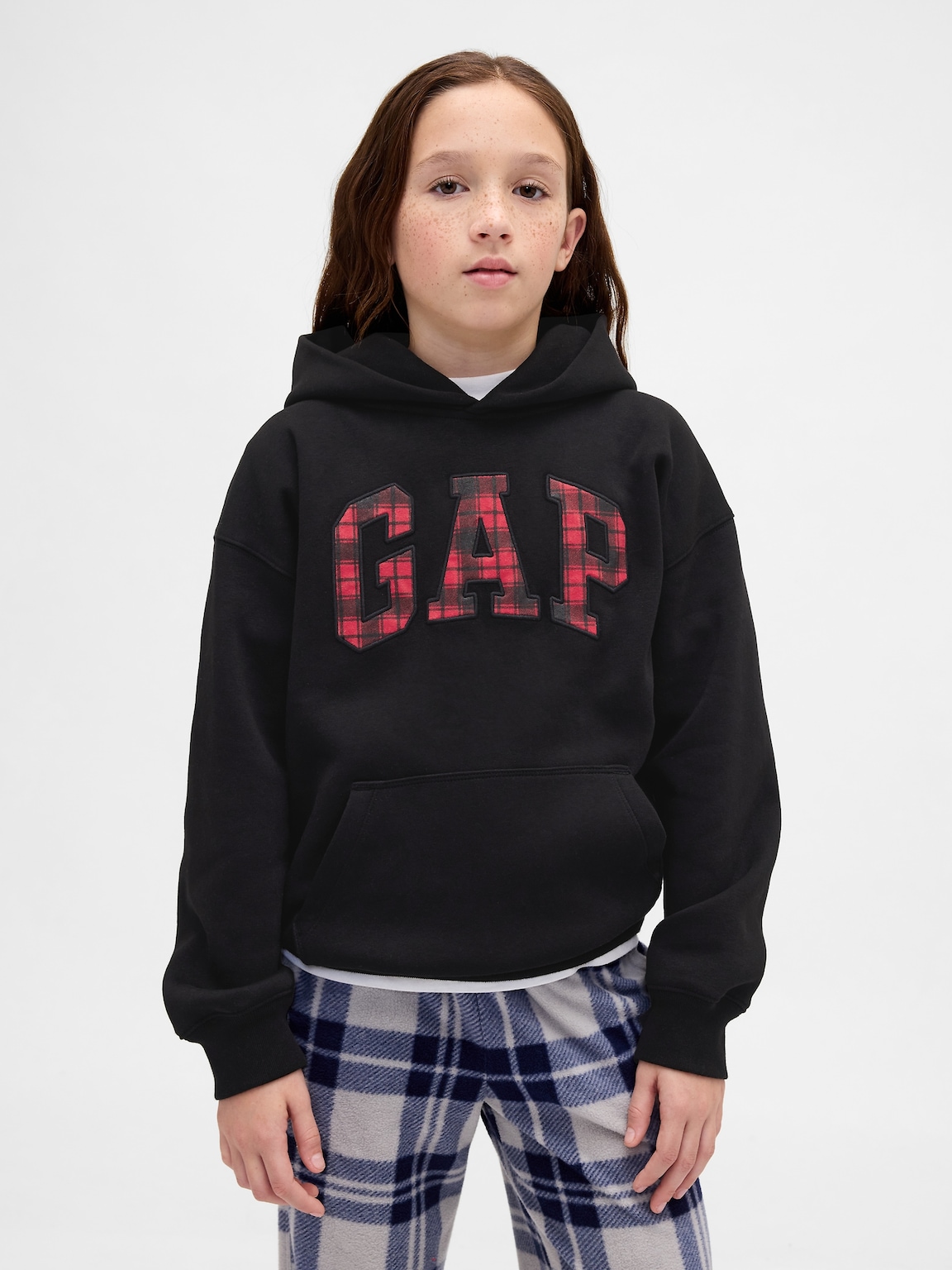 Kids VintageSoft Relaxed Plaid Logo Hoodie