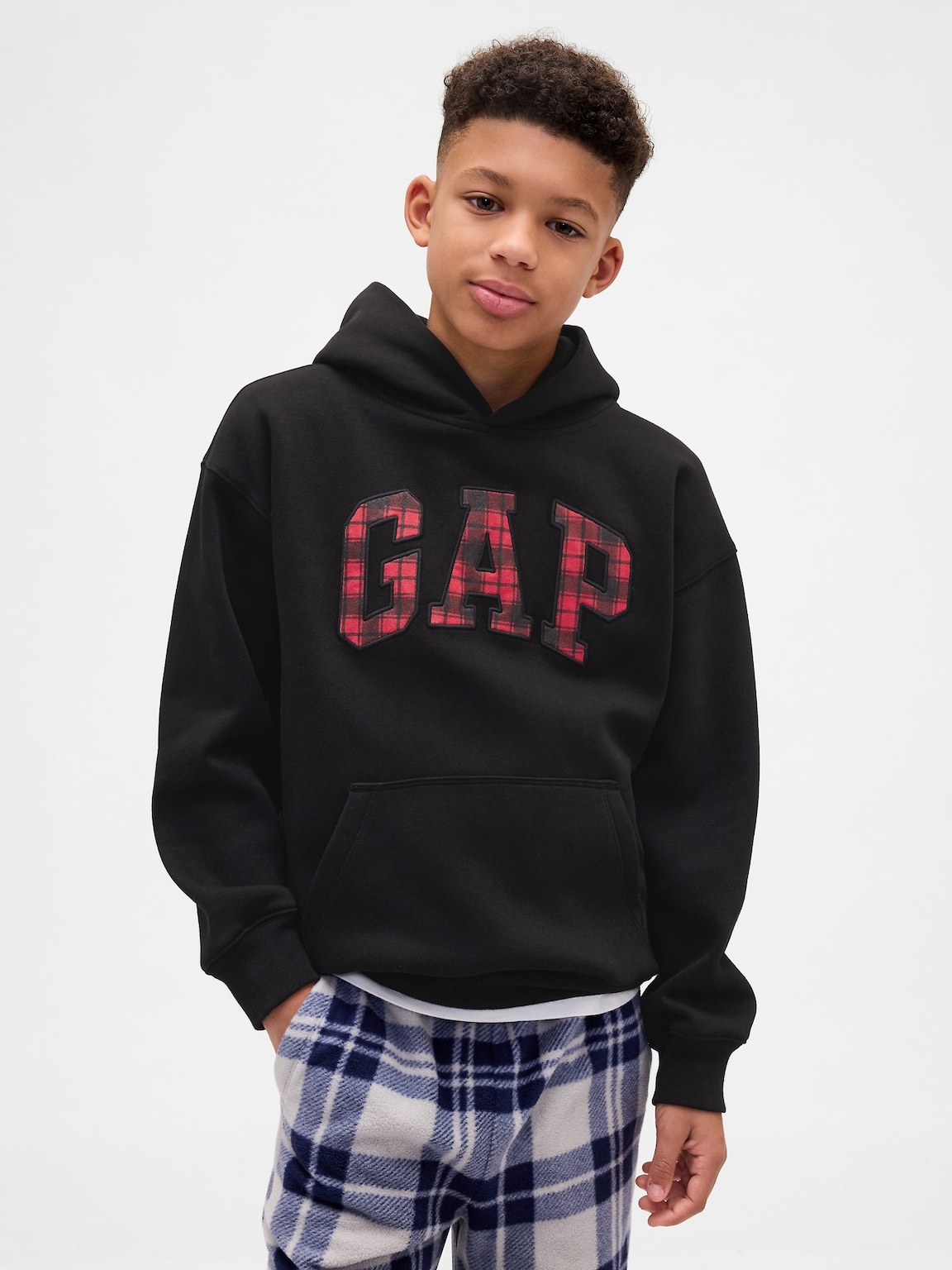Kids VintageSoft Relaxed Plaid Logo Hoodie