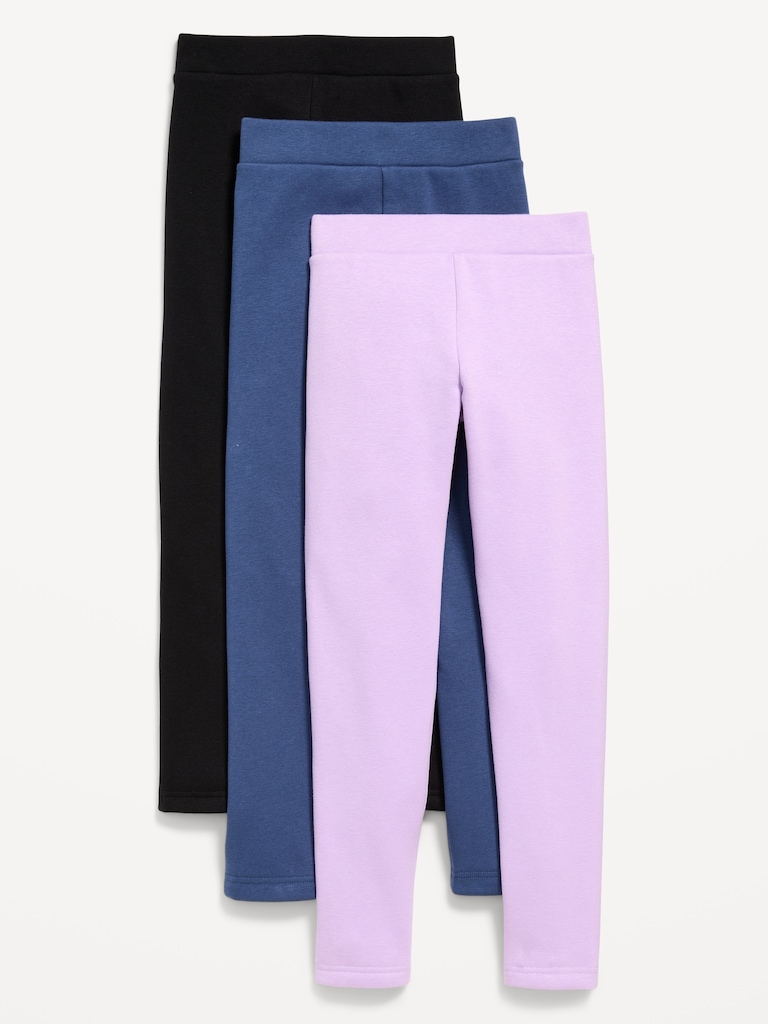 High-Waisted Full-Length Fleece Leggings 3-Pack for Girls