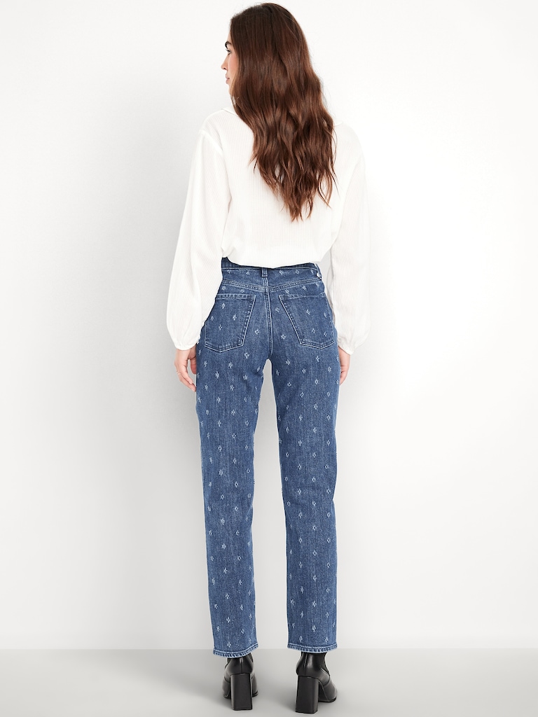 Extra High-Waisted Textured Straight Jeans