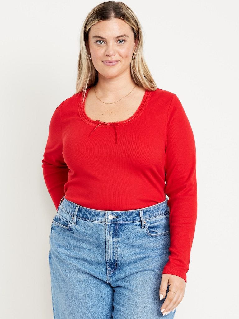 Scoop-Neck Long-Sleeve Ribbed Top
