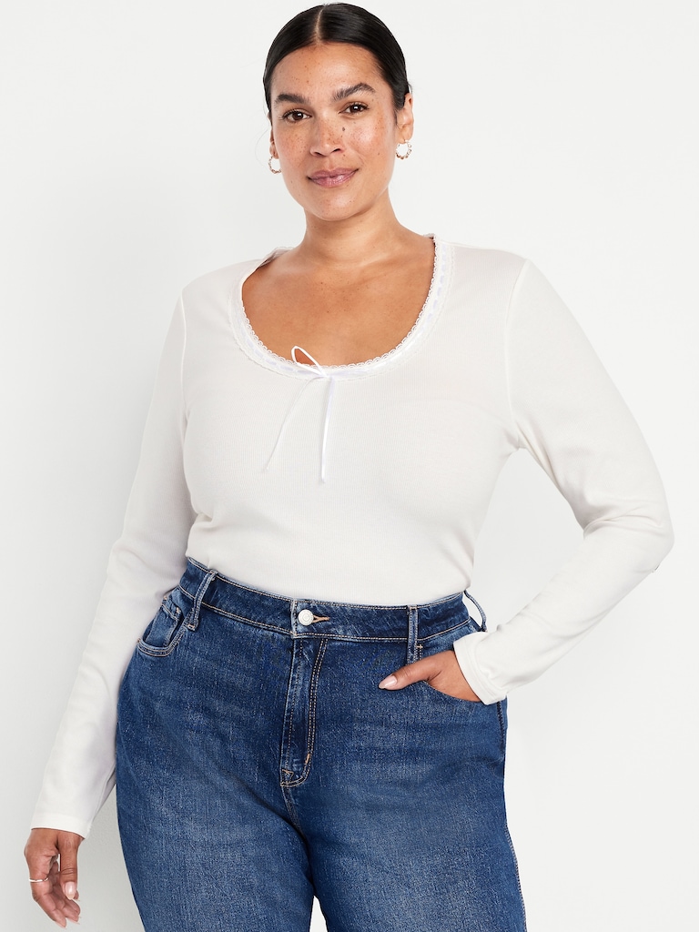Scoop-Neck Long-Sleeve Ribbed Top