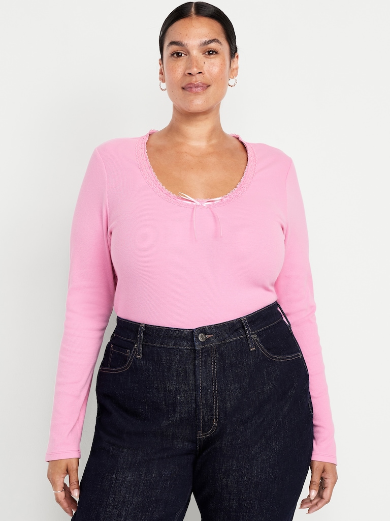 Scoop-Neck Long-Sleeve Ribbed Top