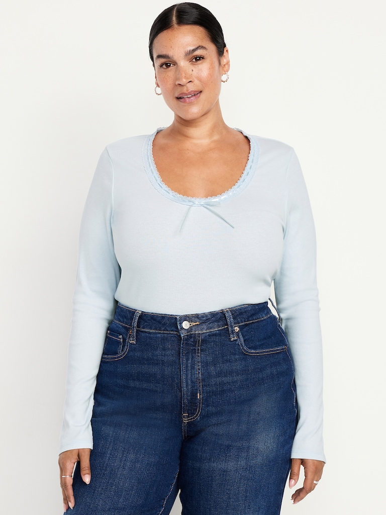 Scoop-Neck Long-Sleeve Ribbed Top