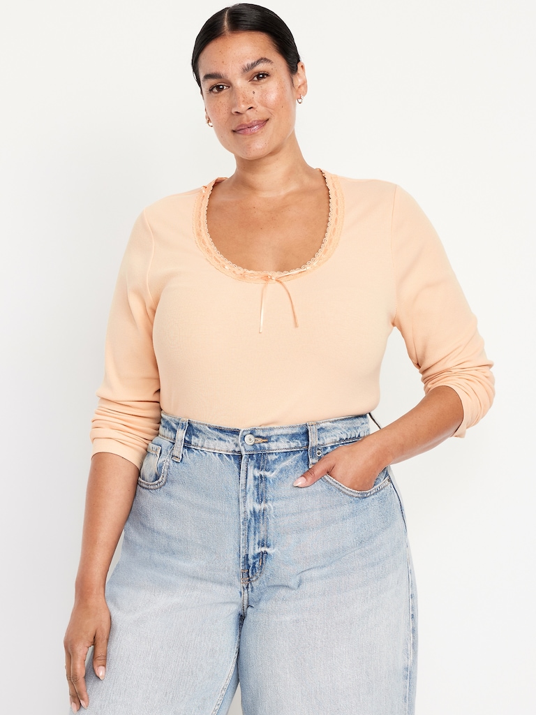 Scoop-Neck Long-Sleeve Ribbed Top