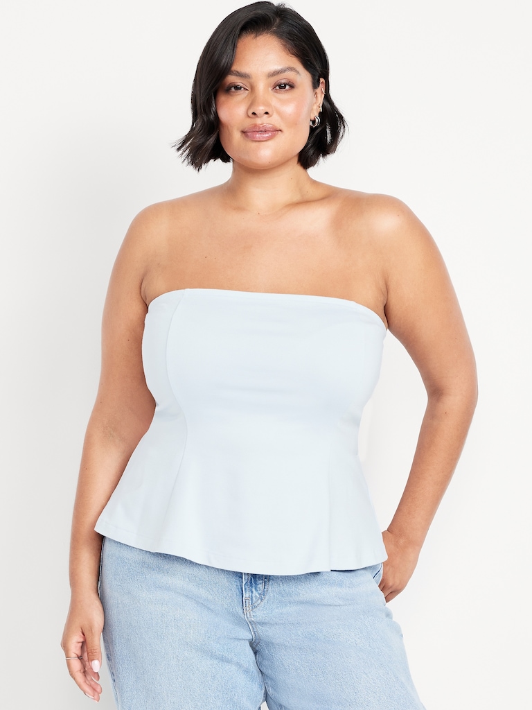 Ponte-Knit Cropped Peplum Tube Top
