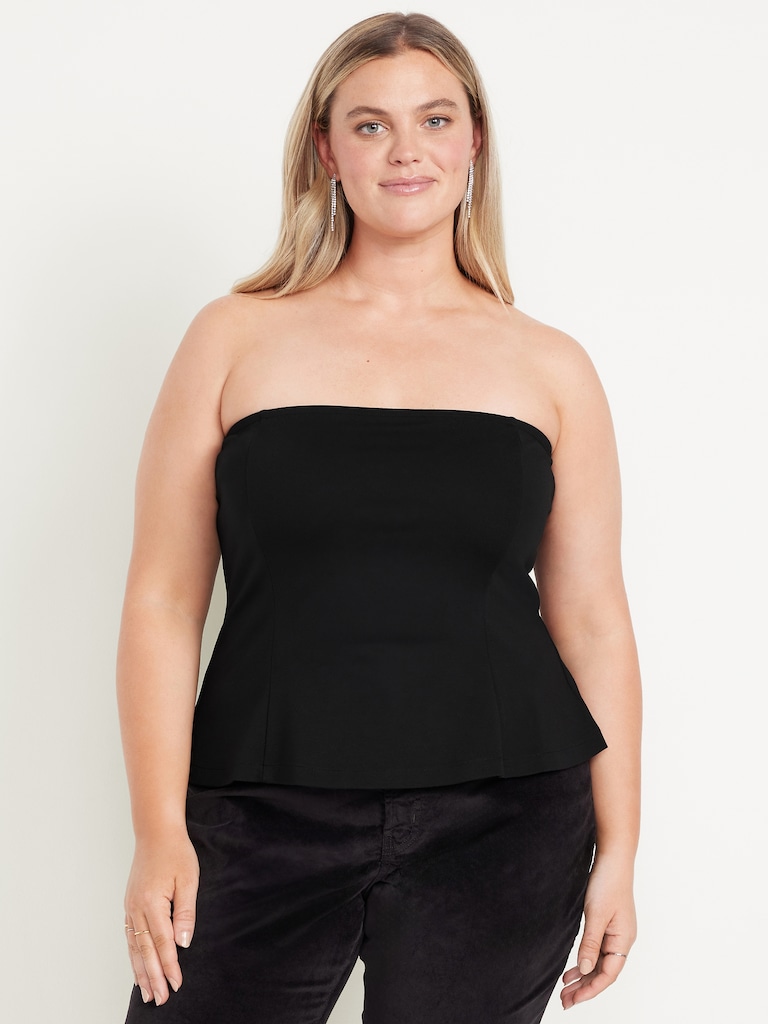Ponte-Knit Cropped Peplum Tube Top