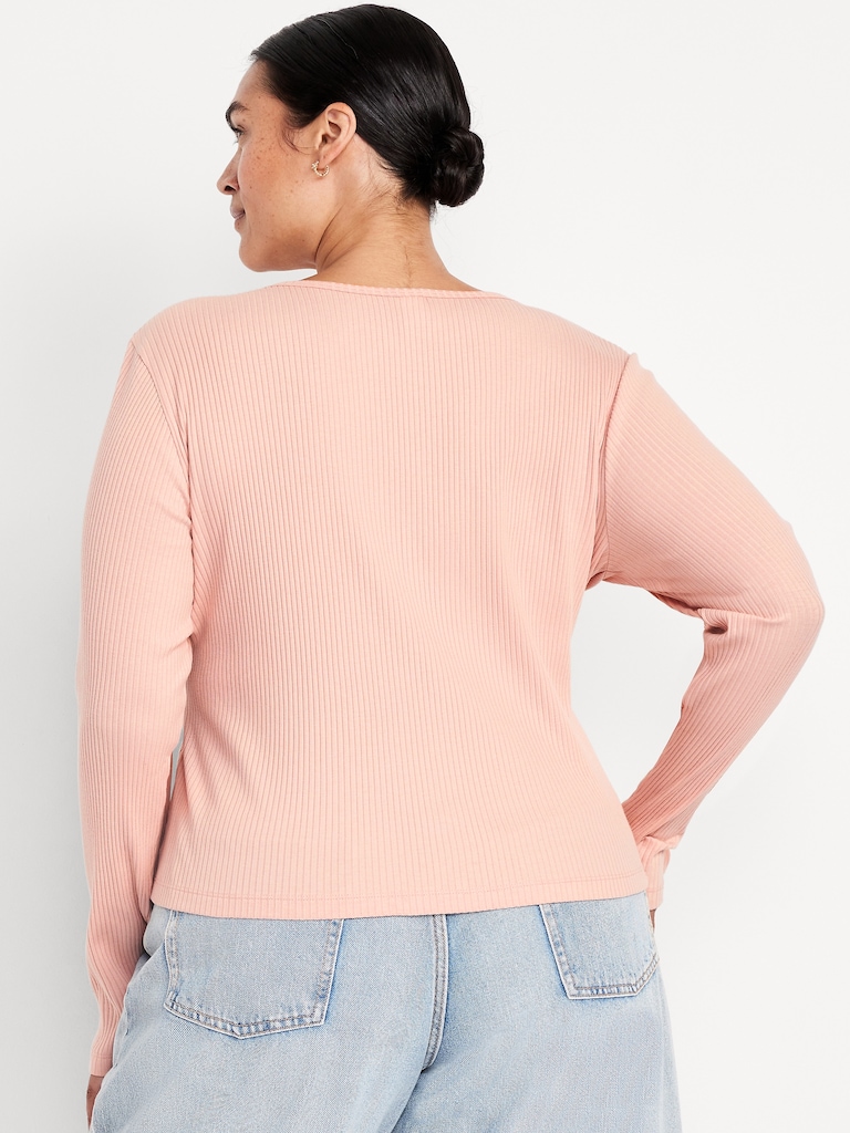Lace-Trim V-Neck Ribbed Top
