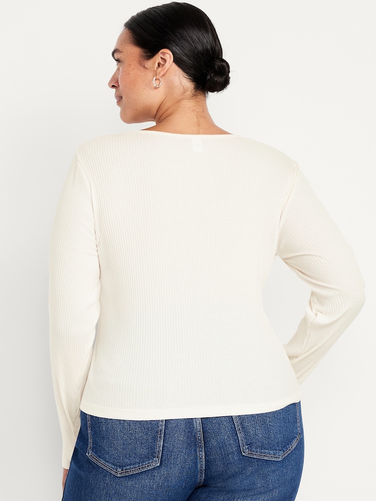 Lace-Trim V-Neck Ribbed Top