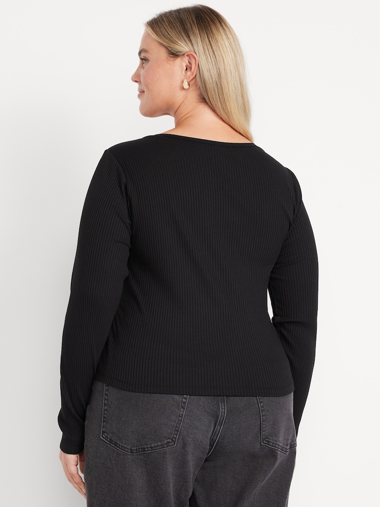 Lace-Trim V-Neck Ribbed Top