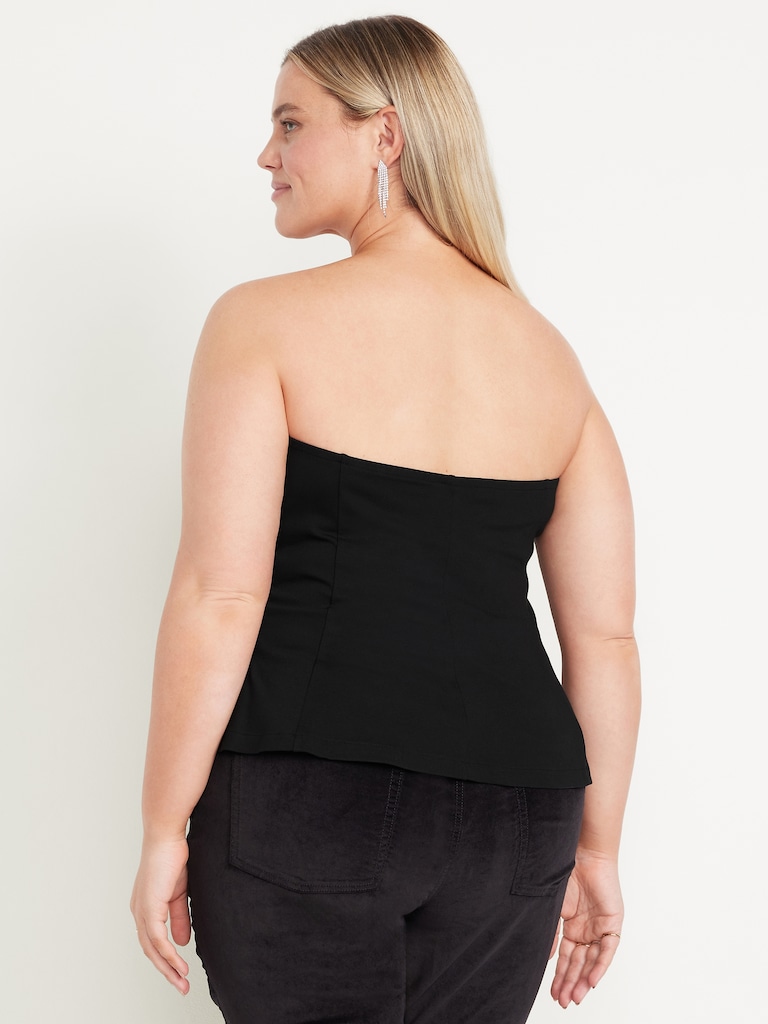 Ponte-Knit Cropped Peplum Tube Top