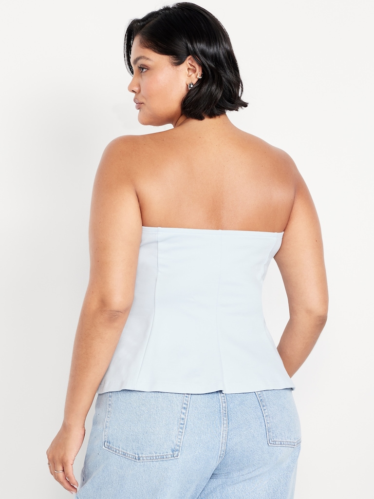 Ponte-Knit Cropped Peplum Tube Top