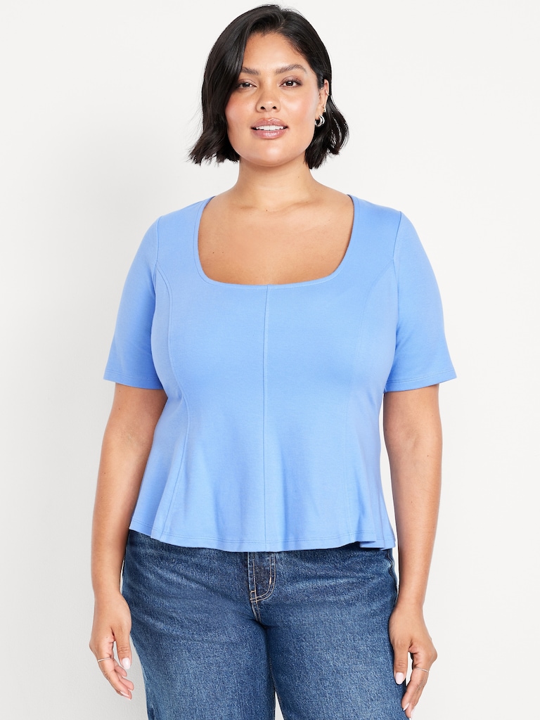 Square-Neck Peplum Top