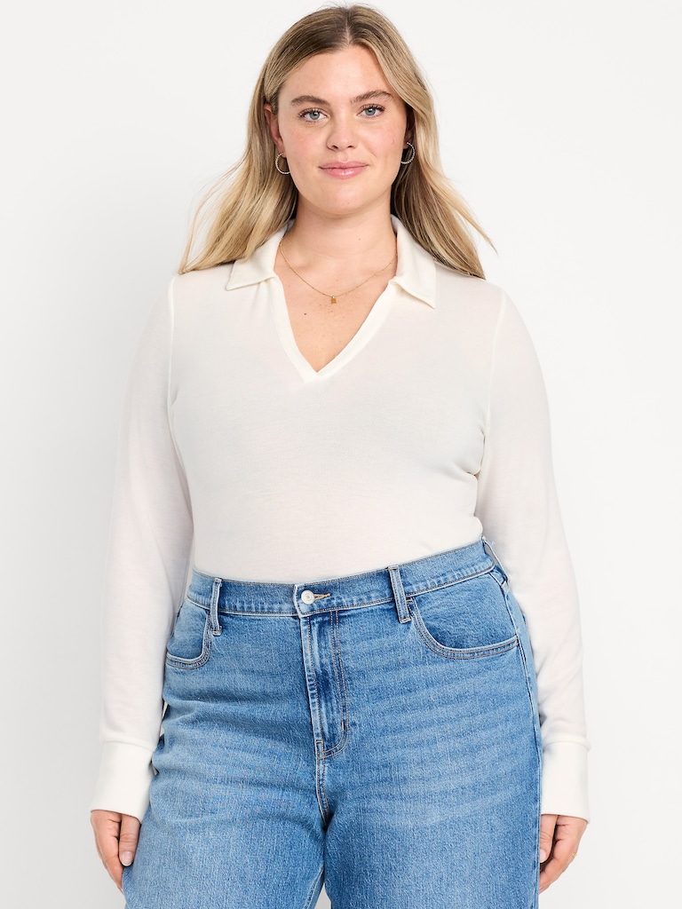 Split-Neck Long-Sleeve Pullover Shirt