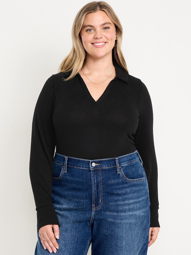 Split-Neck Long-Sleeve Pullover Shirt