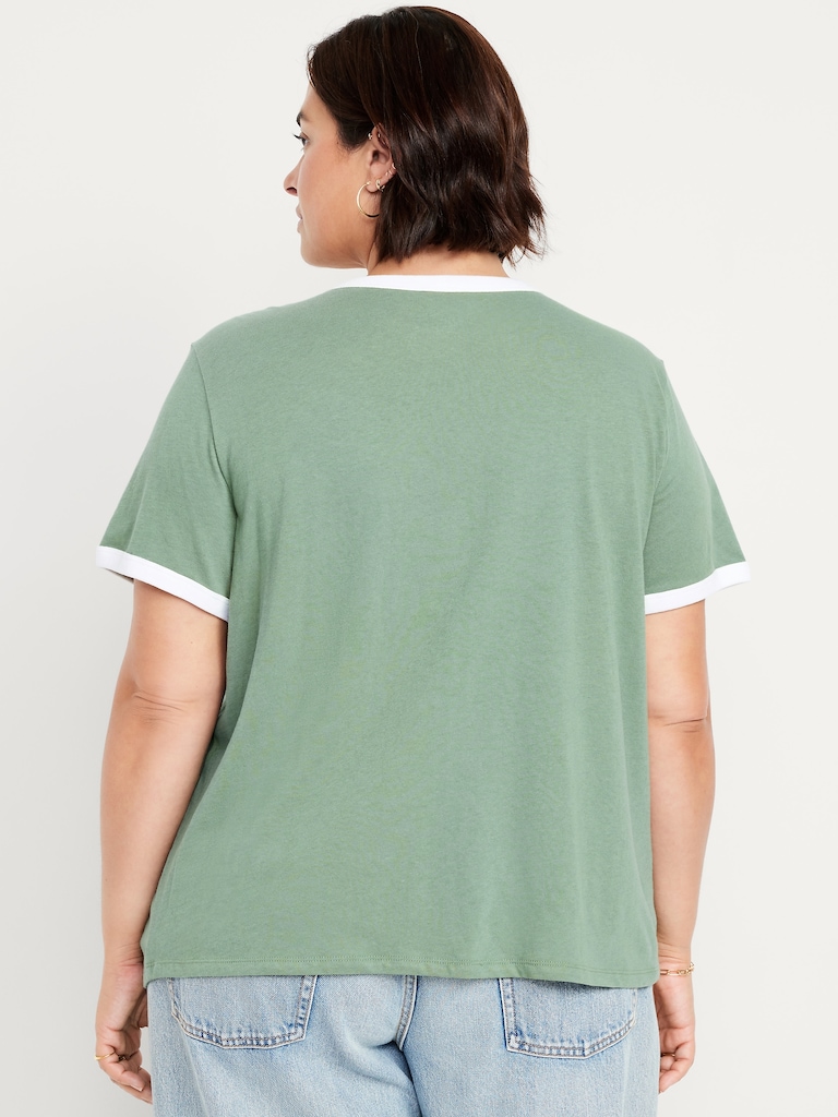 T-shirt passe-partout à bords contrastants avec logo et imprimé