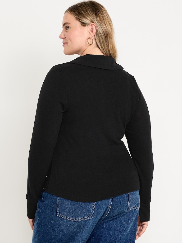 Split-Neck Long-Sleeve Pullover Shirt