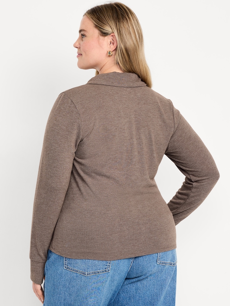 Split-Neck Long-Sleeve Pullover Shirt