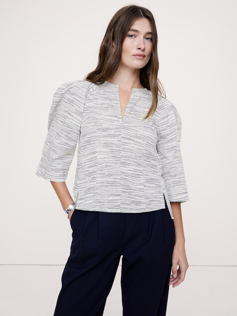 Stretch-Cotton Volume-Sleeve Top