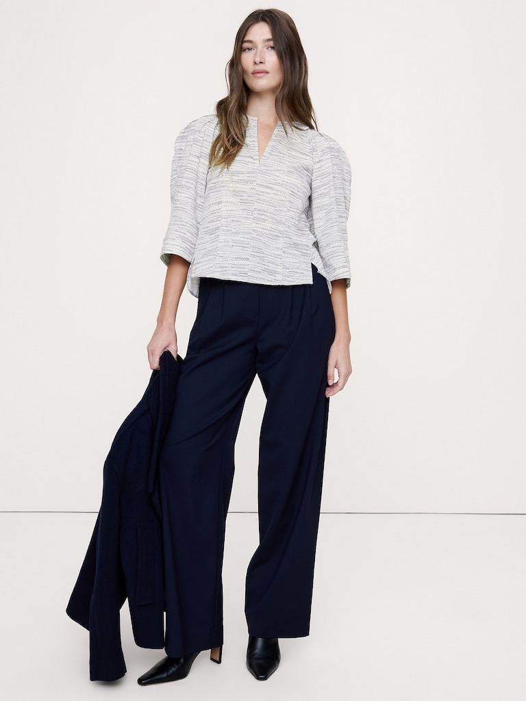 Stretch-Cotton Volume-Sleeve Top