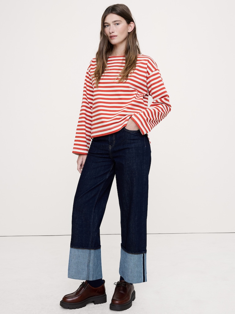 Relaxed Cotton Boat-Neck Top