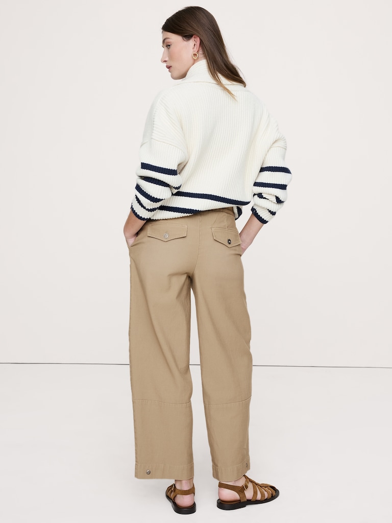 Wide-Leg Textured Twill Pull-On Pant