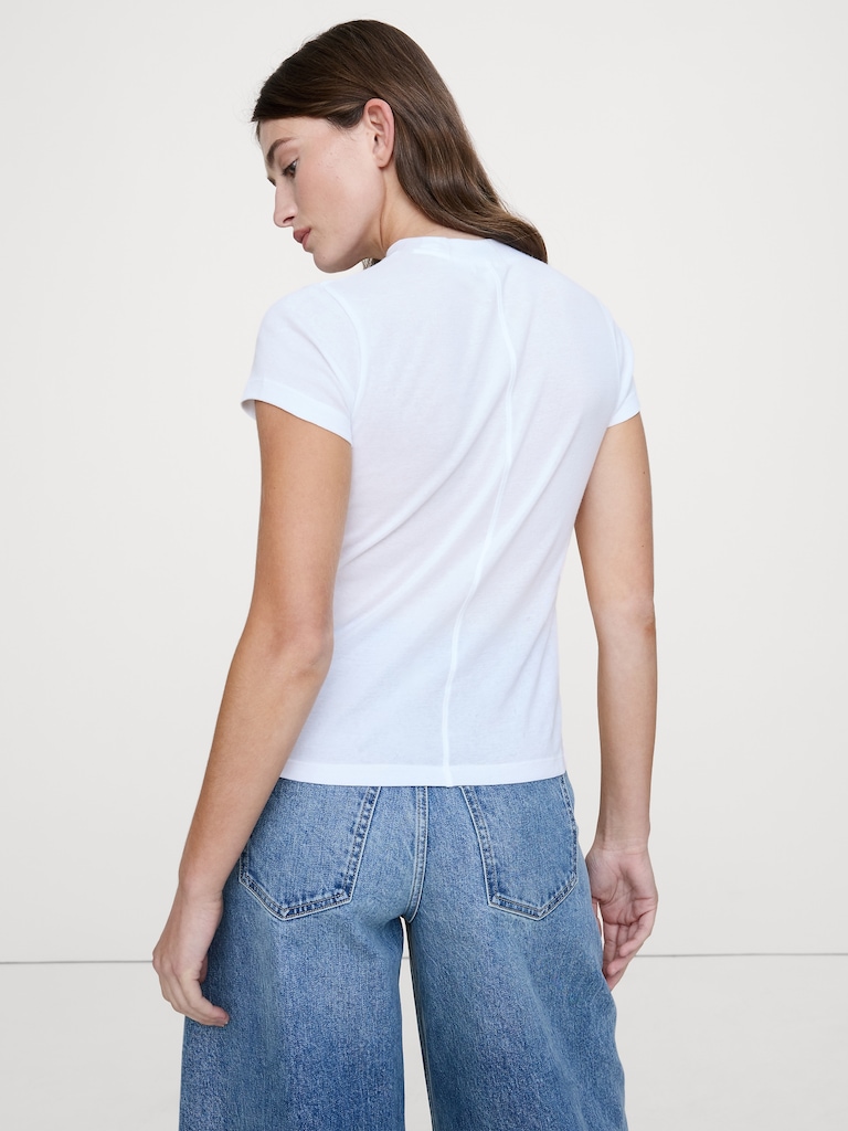 Baby-Rib Cotton Mock-Neck T-Shirt