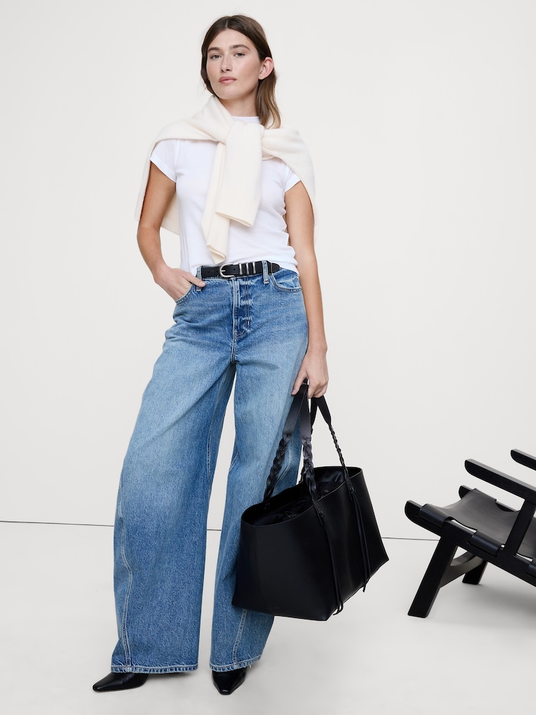 Baby-Rib Cotton Mock-Neck T-Shirt