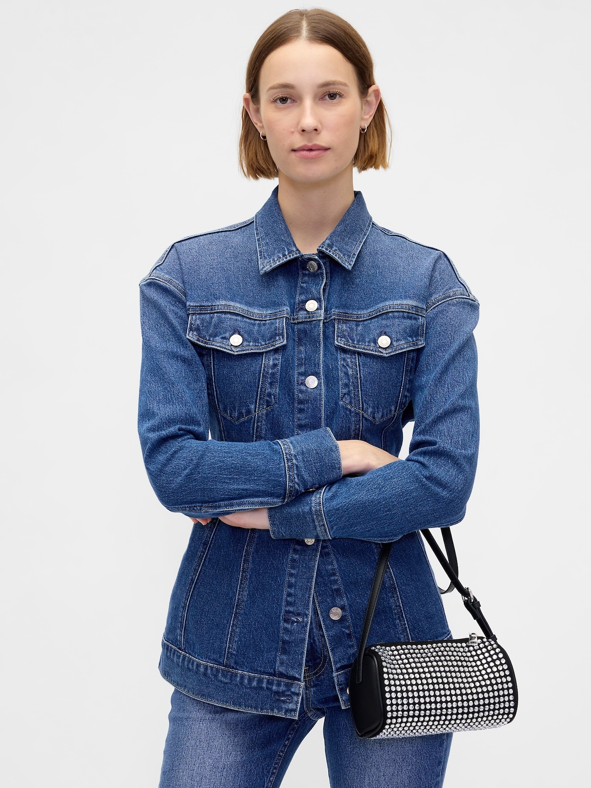 Vegan Leather Rhinestone Barrel Bag