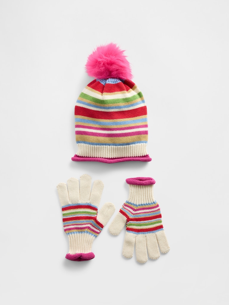 Kids Pom Hat & Gloves Set