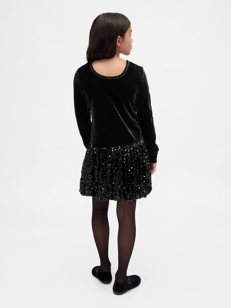 Kids Mixed Media Sequin Bubble Dress