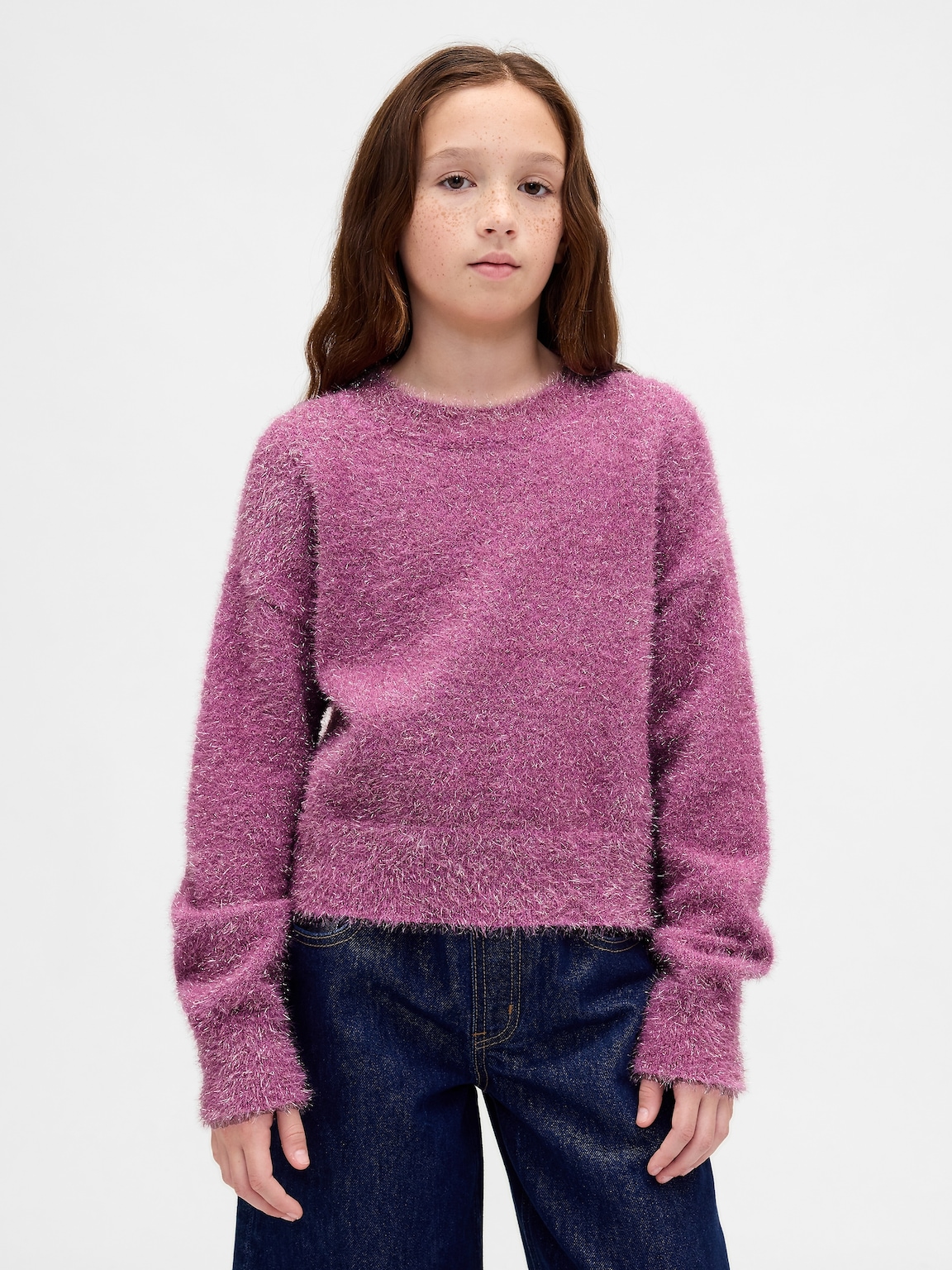Kids Metallic Eyelash Crewneck Sweater
