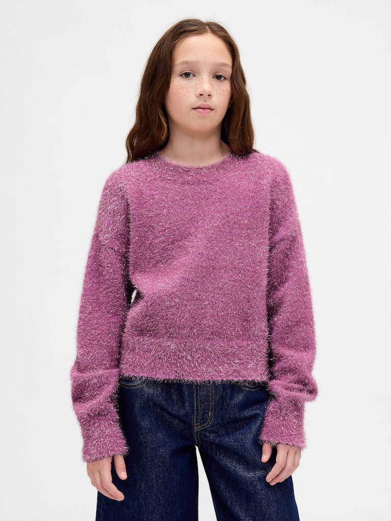 Kids Metallic Eyelash Crewneck Sweater