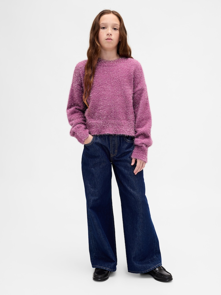 Kids Metallic Eyelash Crewneck Sweater