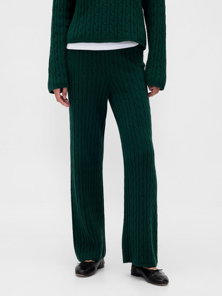 CashSoft Cable-Knit Sweater Pants