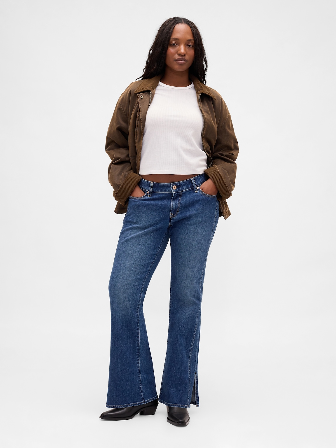 Low Rise Long & Lean Seamed Split-Hem Jeans