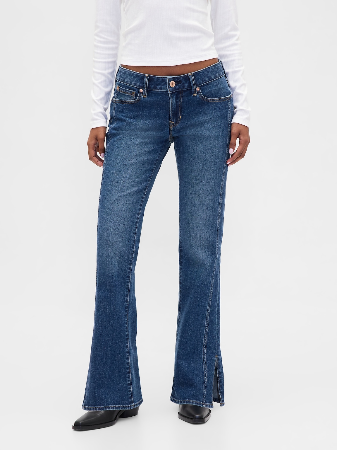 Low Rise Long & Lean Seamed Split-Hem Jeans